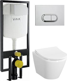 Комплект Инсталляция VitrA + Унитаз VitrA Integra с микролифтом + Кнопка хром