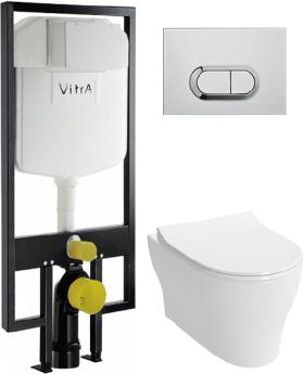 Комплект Инсталляция VitrA с кнопкой хром + Унитаз VitrA Bella с микролифтом